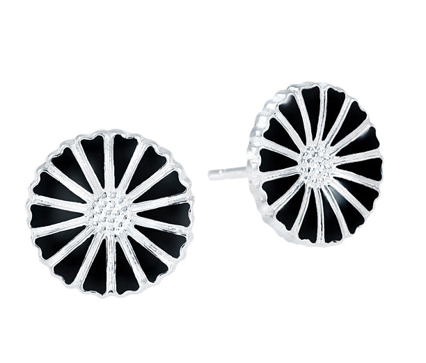 Marguerite earrings 11mm silver black Enamel (925)