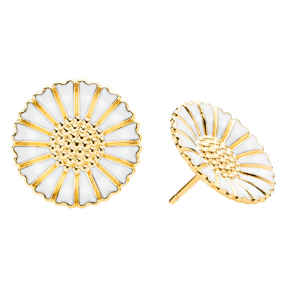 Daisy earrings 18mm 24 kt. FG white Enamel (925)