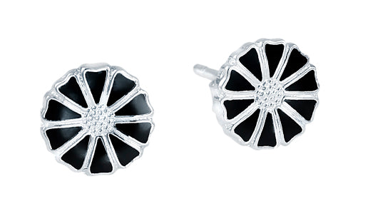 Marguerite earrings 7.5mm silver black enamel (925)