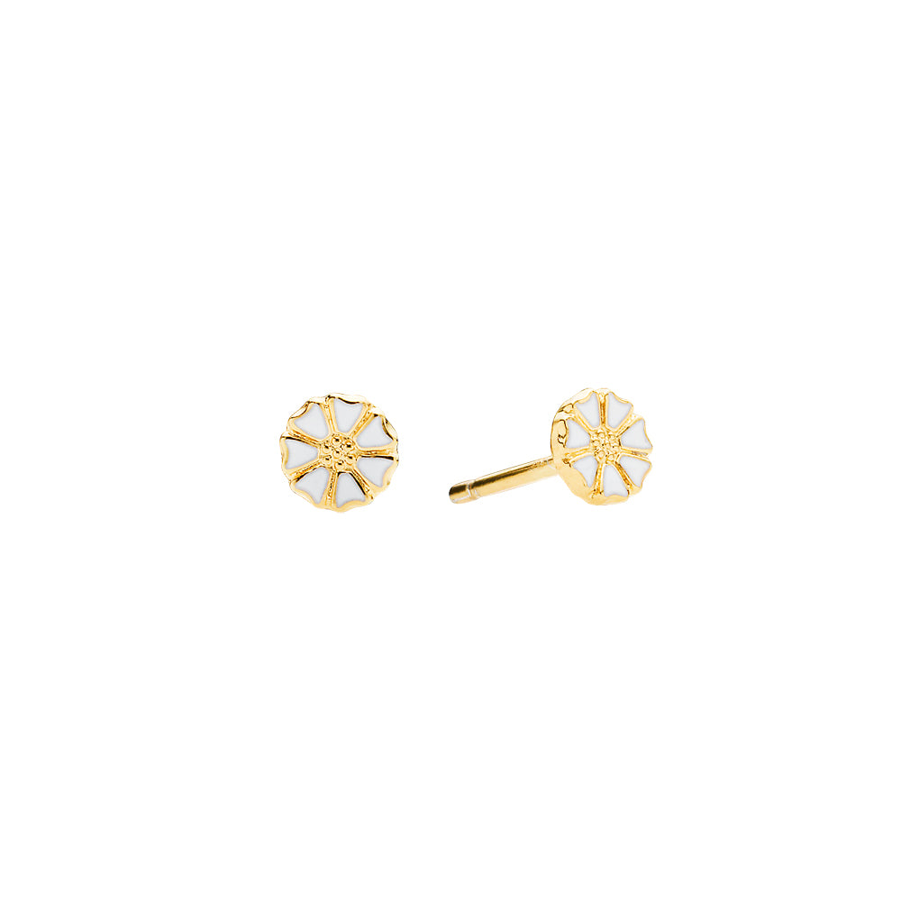 Marguerite ear studs micro 5mm 24 kt. FG white Enamel (925)