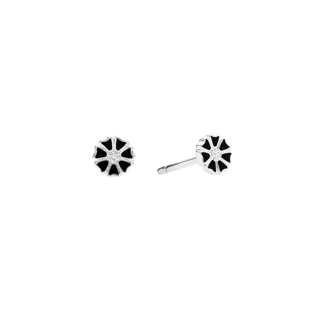 Marguerite ear studs micro 5mm silver black Enamel (925)