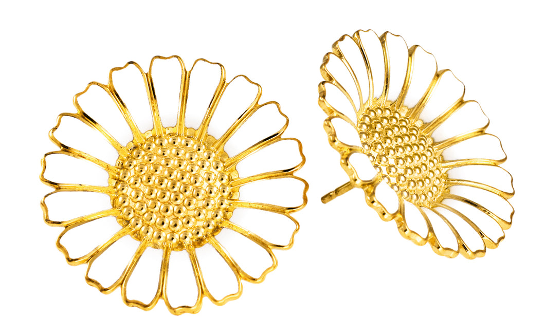 Daisy earring 25mm 24 kt. FG white Enamel (925)