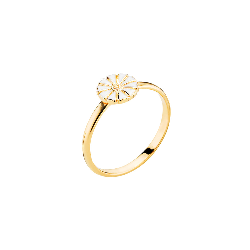 Daisy ring 7.5mm in 24 kt. fg silver and white enamel flower (925)