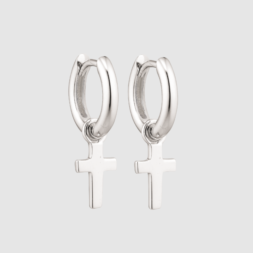 Knäk Creoles with crosses dangle 2.2 mm thick in sterling silver (925)