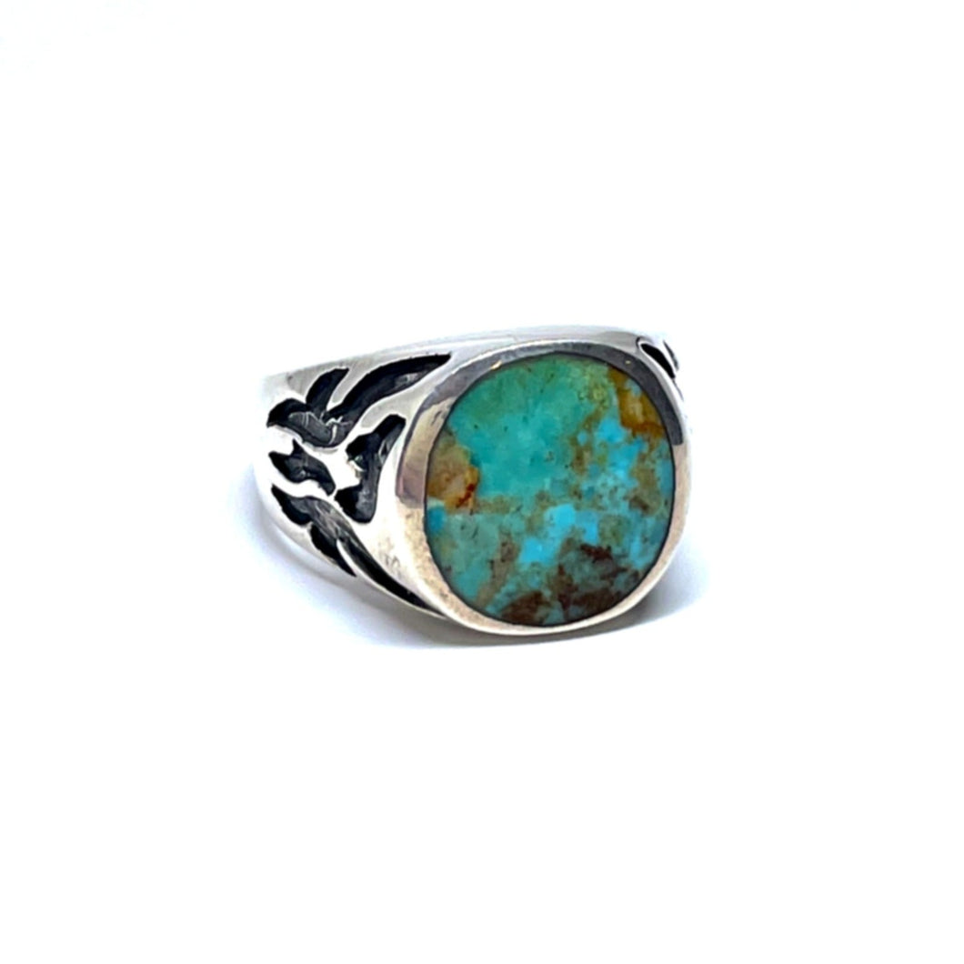 Ring signet med turkis og mønster 15,1x14,3 mm i sterlingsølv (925)