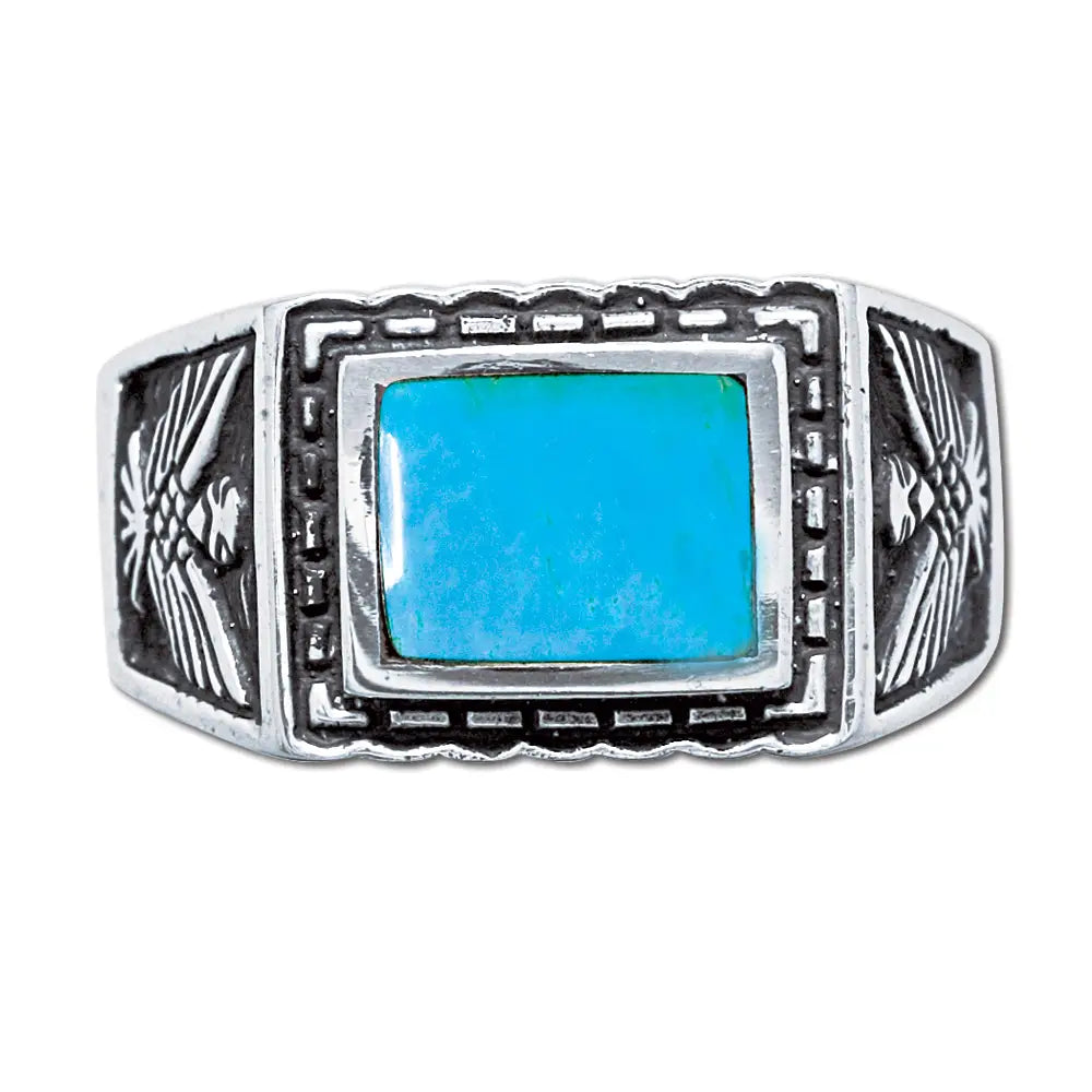 Signet ring with turquoise 13x18mm and eagle motif in sterling silver (925)